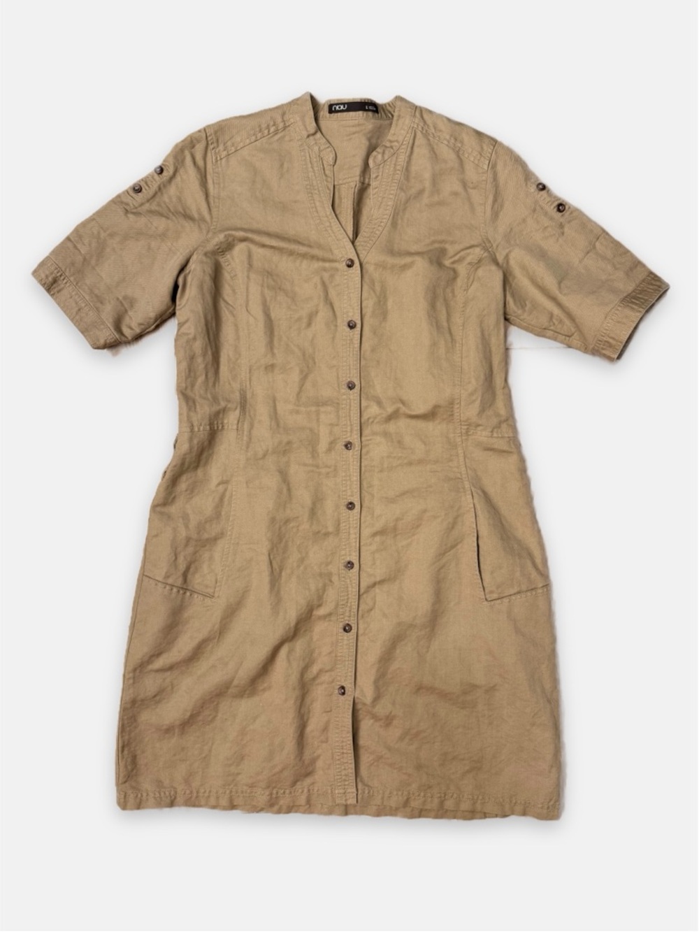 Nau Button-Down T-Shirt Dress Women’s Large Organic Linen Lagenlook Utility 70’s